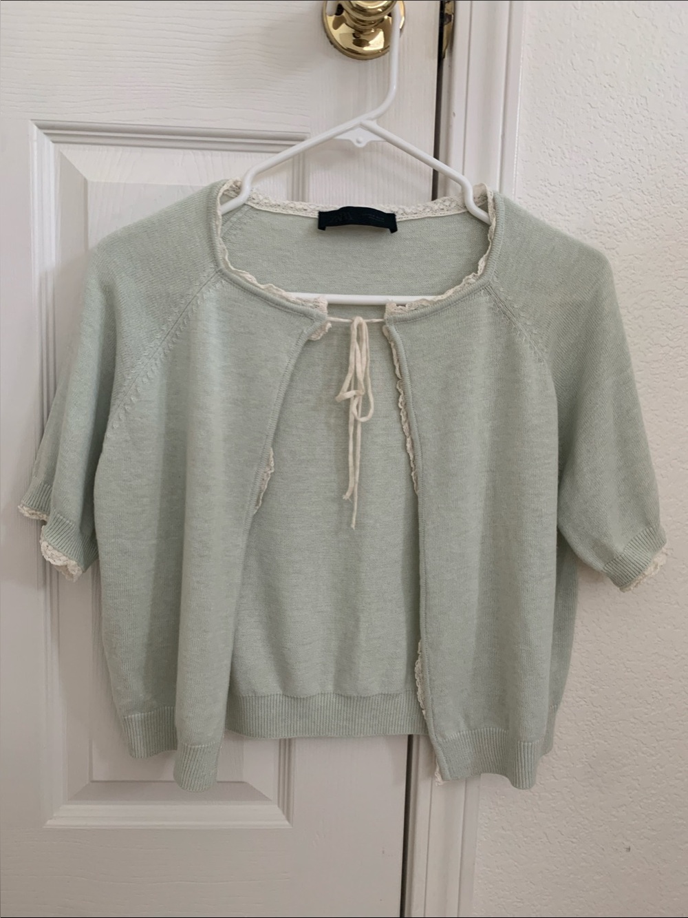 Light Sage Short-Sleeve Tie-Front Sweater